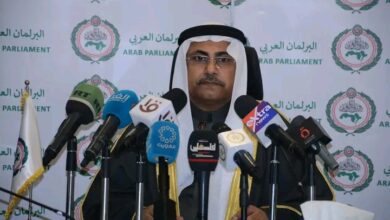 البرلمان العربي " يوافق علي مشروع بيانه النهائي الصادر عن الجلسة الخاصة بفلسطين