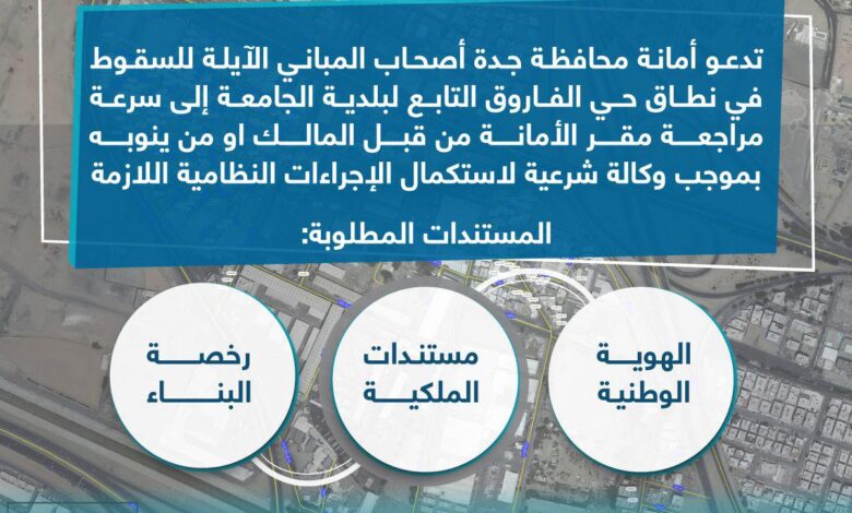 أمانة جدة تشرع في إشعار أصحاب المباني الآيلة للسقوط بحي الفاروق