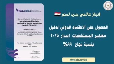 "إصدار جديد لمعايير جودة المستشفيات المصرية يحصد الاعتماد الدولي بنسبة 99%"