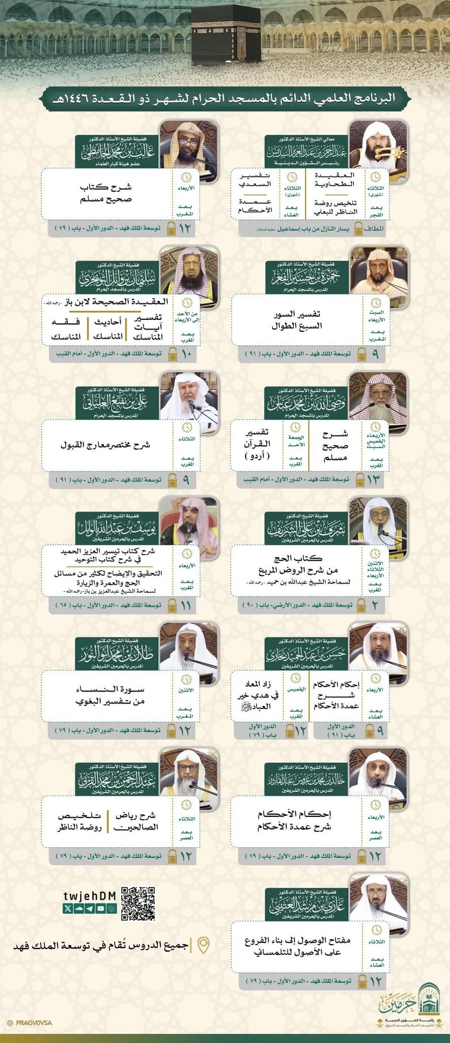 رئاسة الشؤون الدينية تطلق البرنامج العلمي الدائم في المسجد الحرام لشهر ذي القعده 1446هـ