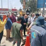 انتهاء أعمال إصلاح الكسر المفاجئ بخط مياه بمدخل مدينة هضبة الأهرام