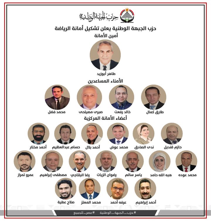 حزب الجبهة الوطنية يعلن تشكيل أمانة الرياضة برئاسة طاهر أبوزيد