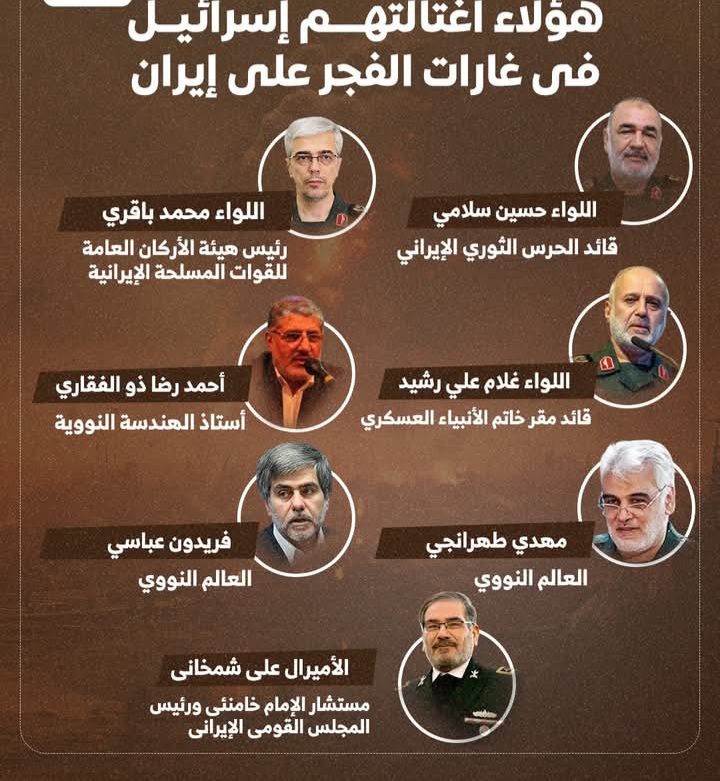 أخطر 7 قيادات عسكرية وعلمية في إيران اغتالتهم إسرائيل في هجمات الفجر !