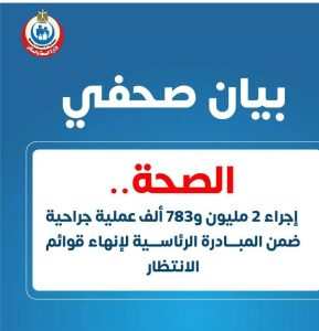 الصحة: إجراء 2 مليون و783 ألف عملية جراحية ضمن المبادرة الرئاسية لإنهاء قوائم الانتظار