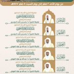 رئاسة الشؤون الدينية توضح جدول الأئمة في الحرمين الشريفين للأسبوع الحالي من الأحد 2 صفر إلى السبت 8 صفر 1447هـ