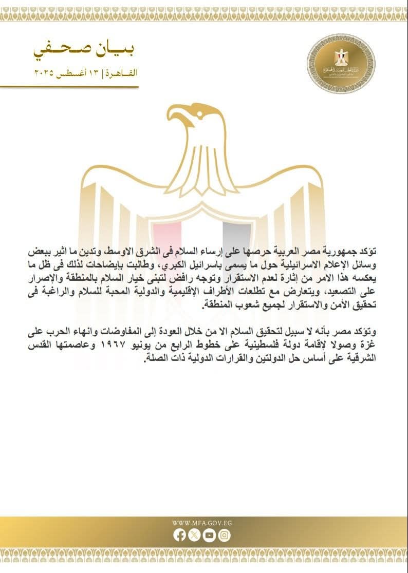 مصر تدين مايسمى بإسرائيل الكبرى