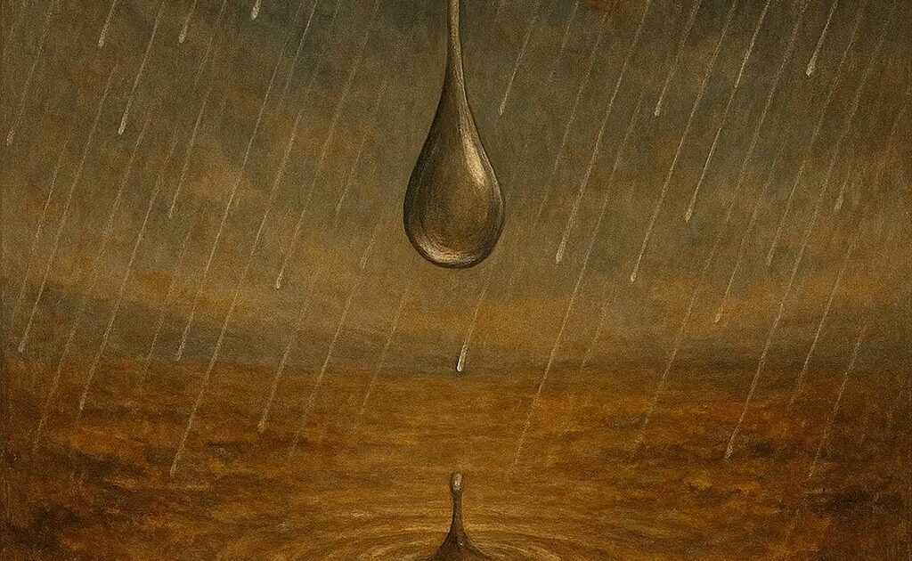 لحظة نزول أول قطرة مطر بعد انحباس ، لكن المشهد لم يكتمل، لم تنتشر رائحة الأرض