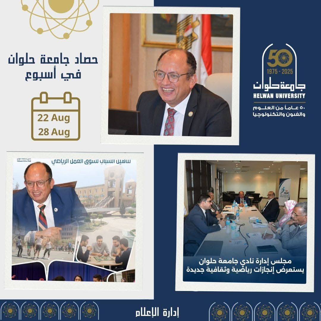 جامعة حلوان تواصل ريادتها في خدمة المجتمع والتعليم والتميز الفني والرياضى