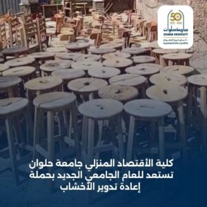 كلية الاقتصاد المنزلي جامعة حلوان تستعد للعام الجامعي الجديد بحملة لإعادة تدوير الأخشاب