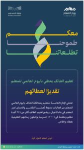 تعليم الطائف" يحتفي غداً بـ 27 ألف معلم بحزمة من الفعاليات تقديرًا لجهوده