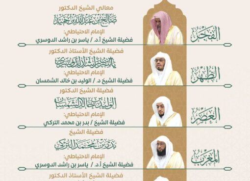 رئاسة الشؤون الدينية بالحرمين الشريفين تصدر الجدول الأسبوعي لأئمة المسجد الحرام والمسجد النبوي خلال الأسبوع الحالي