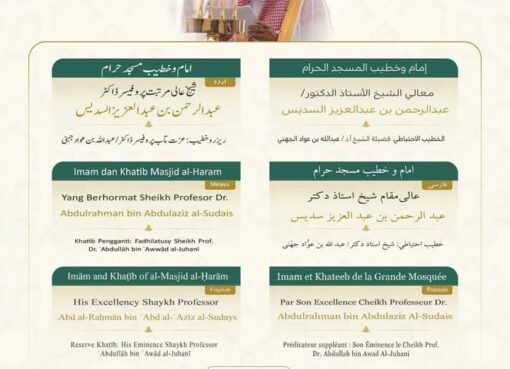 رئاسة الشؤون الدينية تحدد أسماء خطيبا الجمعة في الحرمين الشريفين يوم بعد غد 6 رجب 1447هـ