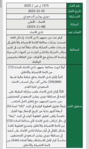 لجنة الانضباط تُغرم الاتحاد 200 ألف ريال وتعلّق عقوبة اللعب دون جمهور أربعة أشهر