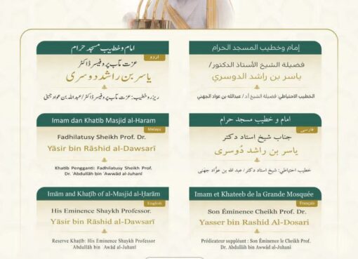 رئاسة الشؤون الدينية تحدد خطيبا الجمعة في الحرمين الشريفين ليوم غد الجمعة 20 رجب 1447هـ