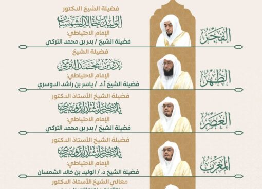 رئاسة الشؤون الدينية توضح الجدول الأسبوعي لأئمة الحرمين الشريفين خلال الأسبوع الحالي