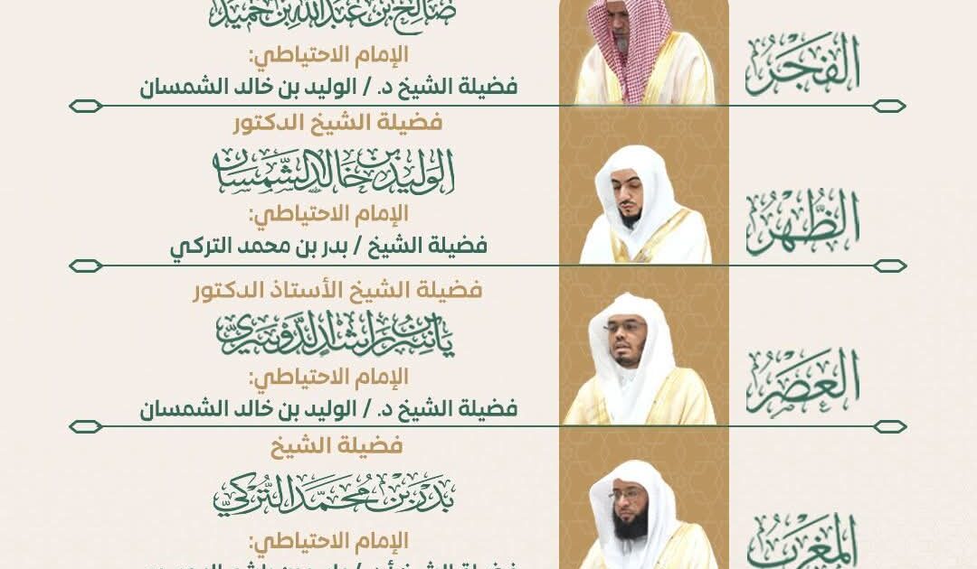 رئاسة الشؤون الدينية تحدد الجدول الأسبوعي لأئمة الحرمين الشريفين من 27 إلى 29 شعبان 1447هـ