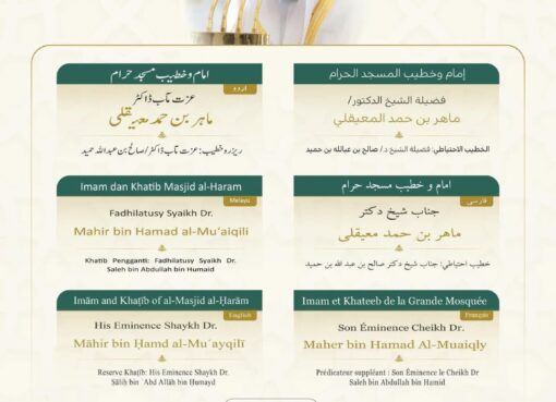 رئاسة الشؤون الدينية تحدد خطيبا الجمعة في الحرمين الشريفين ليوم 8 شوال 1447هـ