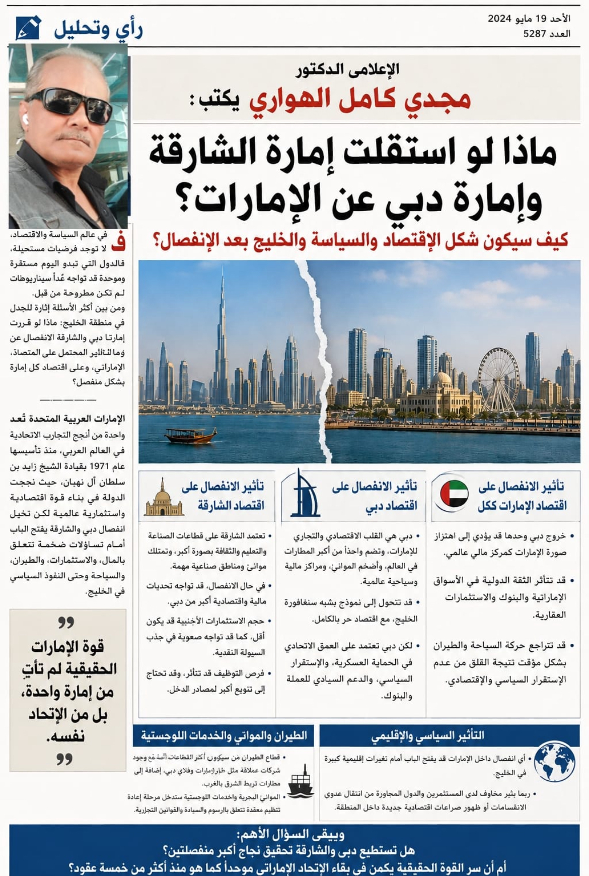 الإعلامى الدكتور مجدي كامل الهواري يكتب : ماذا لو استقلت إمارة الشارقة وإمارة دبي عن دولة الإمارات؟