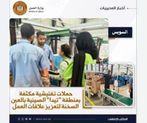 حملات تفتيشية بمنطقة "تيدا" الصينية بالعين السخنة لتعزيز علاقات العمل