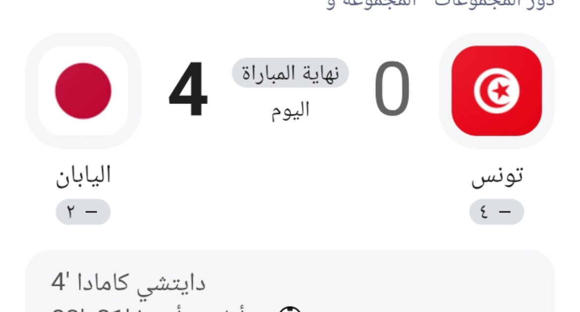 الاعلامي الدكتور مجدي كامل الهواري يكتب : بفضيحة مدوية نسور قرطاج يسقطون امام منتخب الساموراي و يودعون بطوله كأس العالم كاول فريق يخرج رسميا"