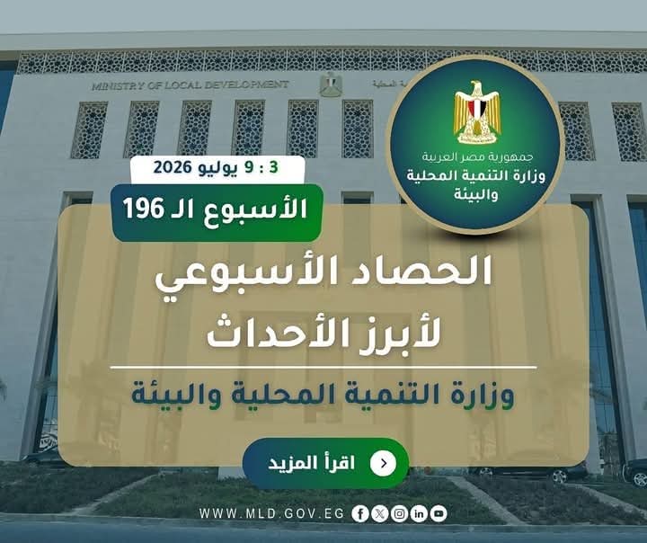 بالإنفوجراف "التنمية المحلية والبيئة تستعرض الحصاد الأسبوعي لرصد أنشطتها فى أسبوع"