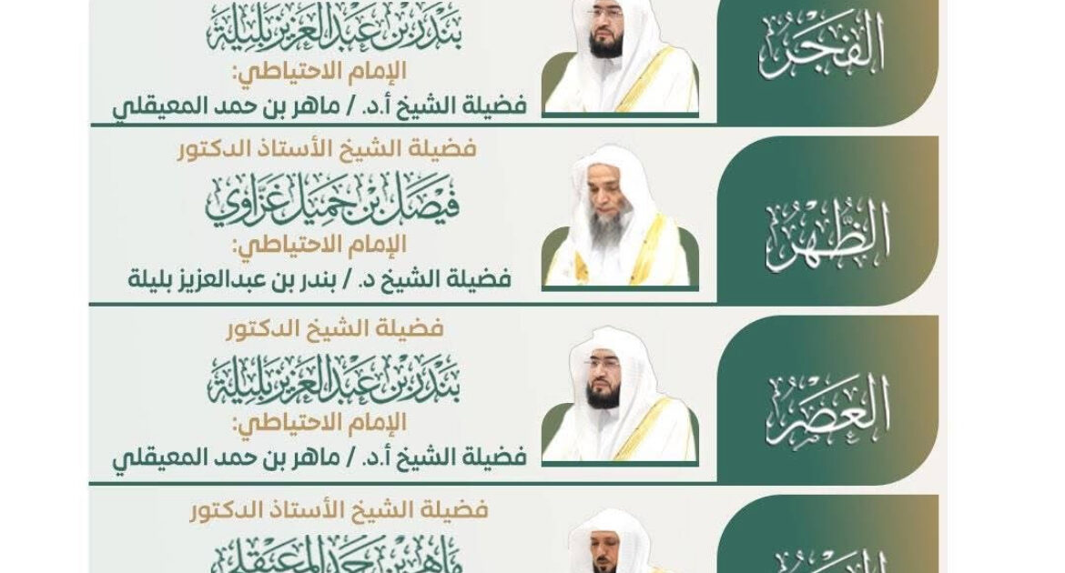رئاسة الشؤون الدينية بالحرمين الشريفين توضح الجدول الأسبوعي لأئمة الحرمين الشريفين