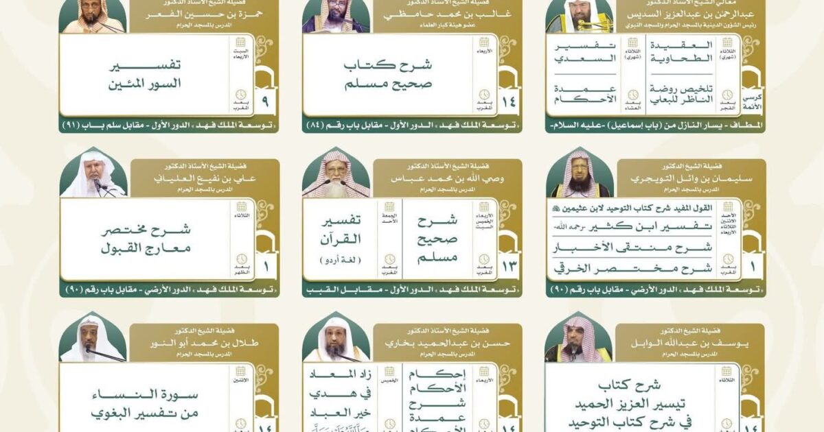 رئاسة الشؤون الدينية توضح البرنامج العلمي لدروس المسجد الحرام لشهر ربيع الأول