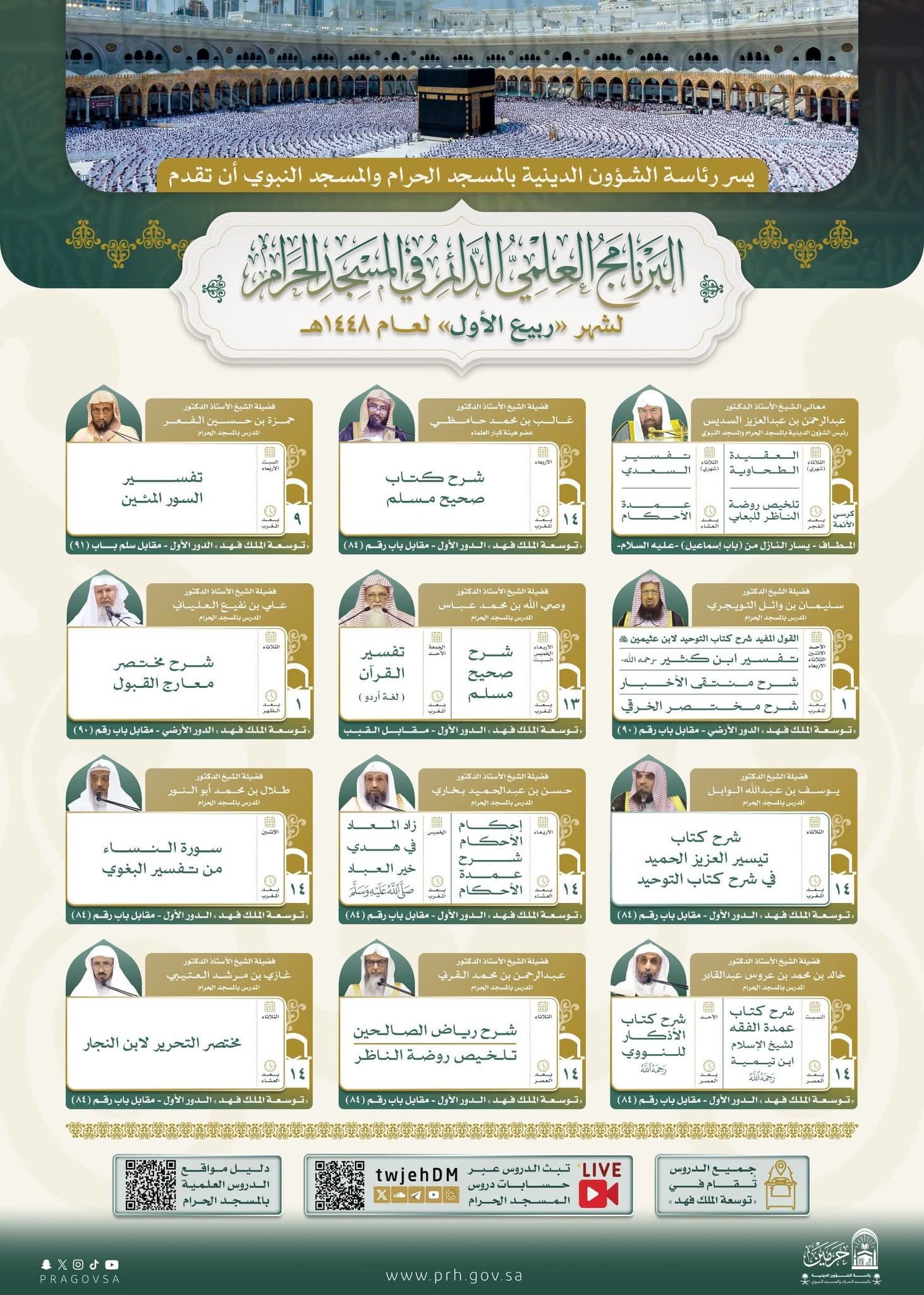 رئاسة الشؤون الدينية توضح البرنامج العلمي لدروس المسجد الحرام لشهر ربيع الأول