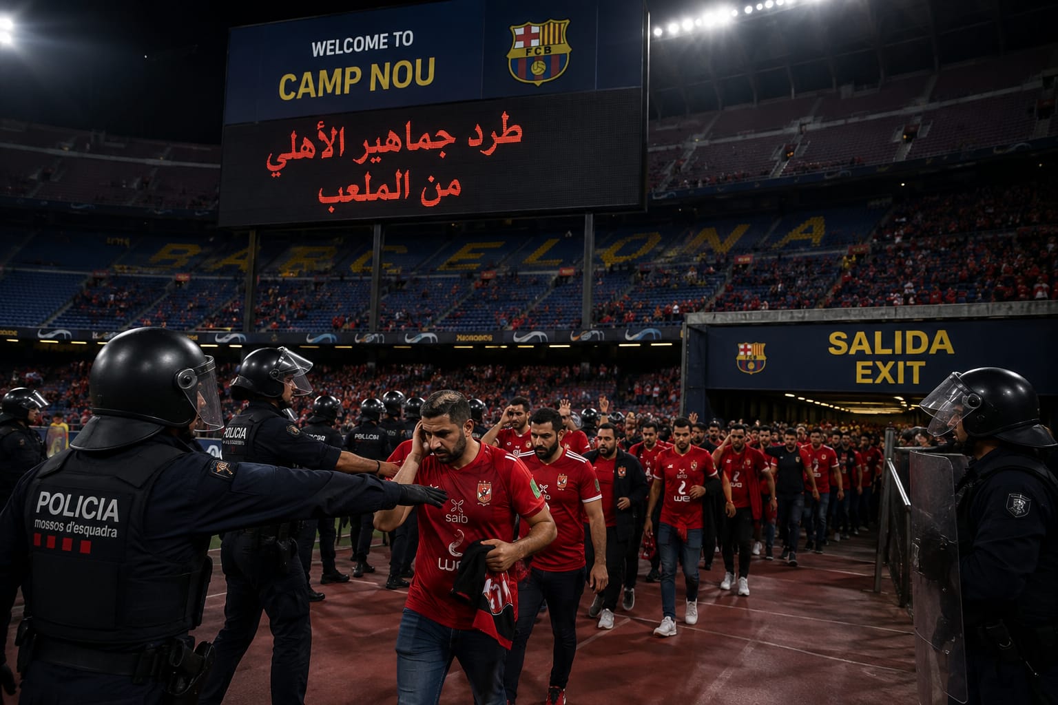 طرد جماهير الأهلي من ملعب برشلونة