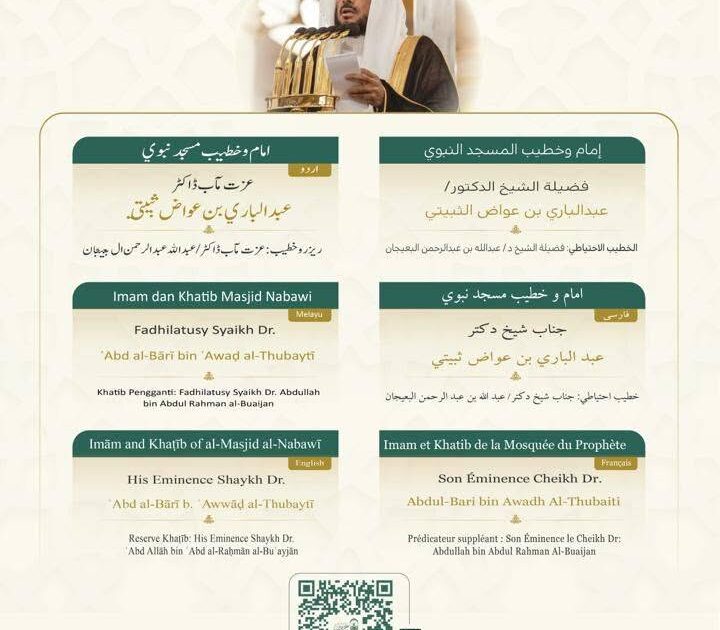 رئاسة الشؤون الدينية توضح خطيبا الجمعة في الحرمين الشريفين ليوم بعد غد الجمعة 22 ربيع الأول 1448هـ